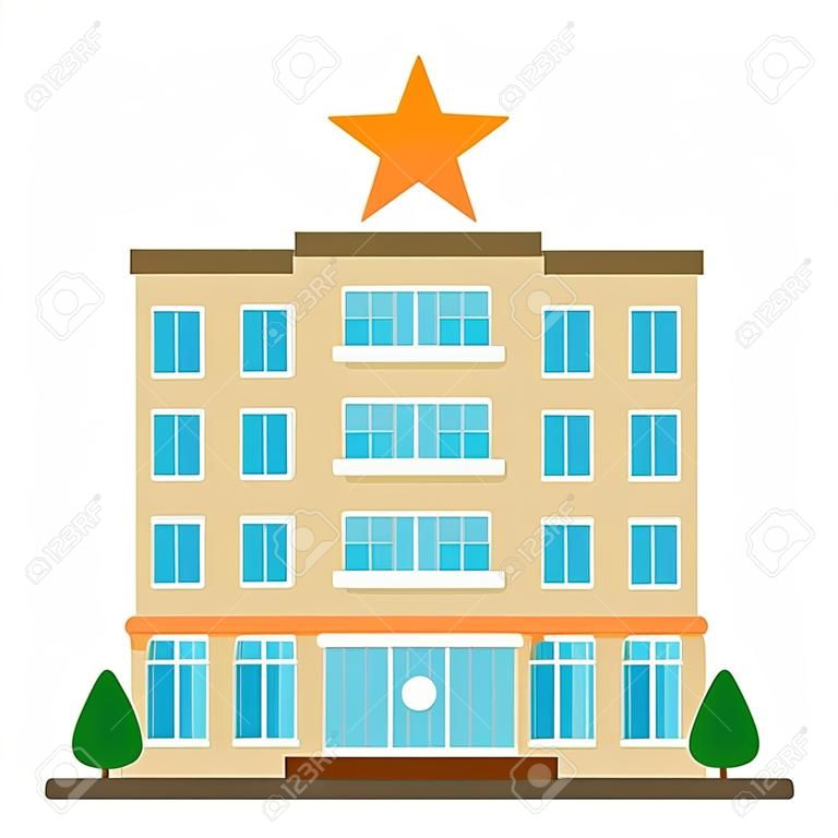 Hotel, hotel icon. Five-star hotel on a white background. Flat design, vector illustration, vector.