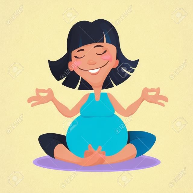 иллюстрации улыбается беременная женщина делает упражнения йоги
