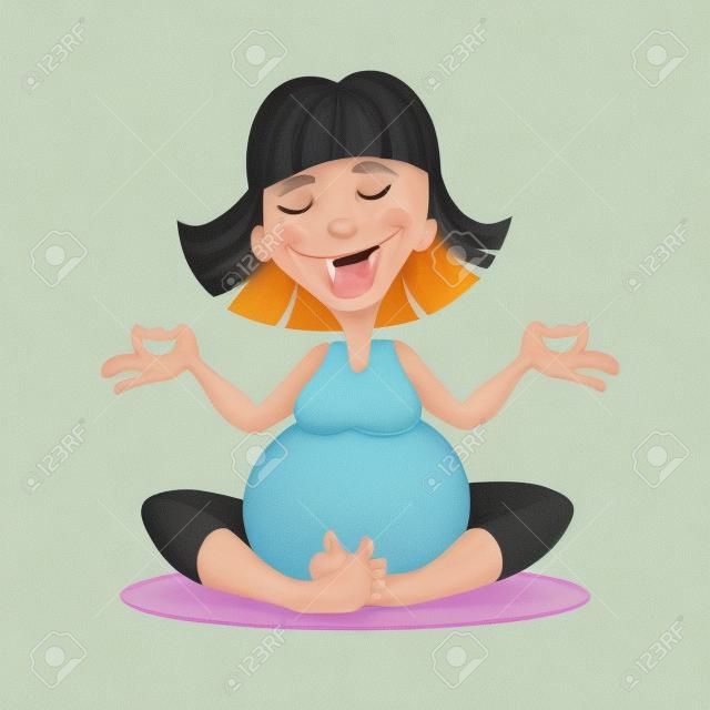 Illustrazione di una donna incinta sorridente facendo esercizi di yoga
