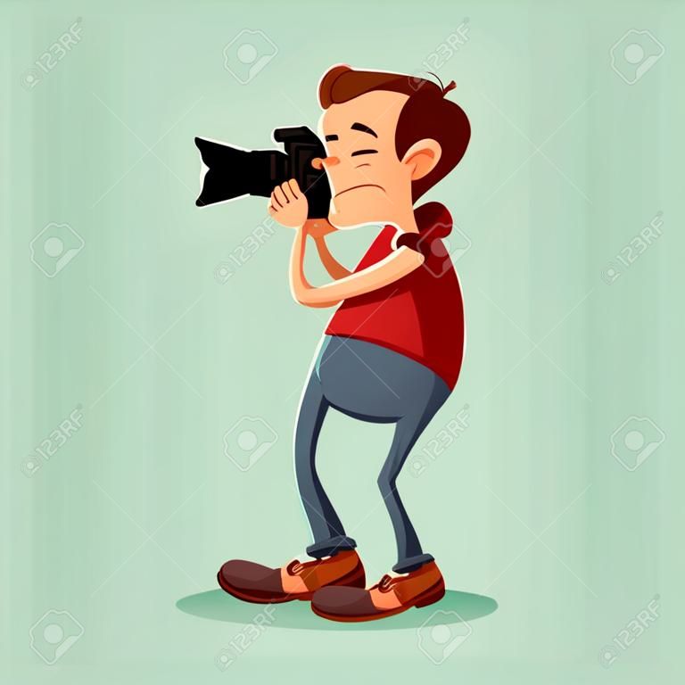 Photographer with camera catch the moment. Vector cartoon.