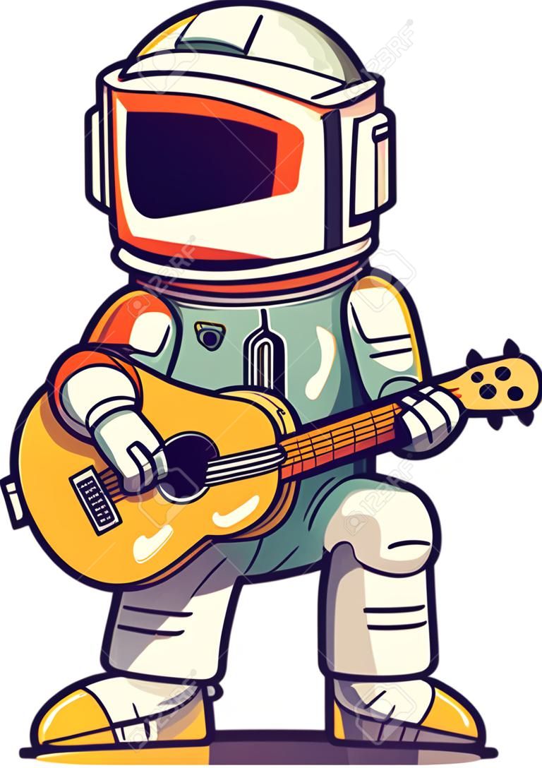 Cartoon illustration of an astronaut playing a guitar. Vector clip art.