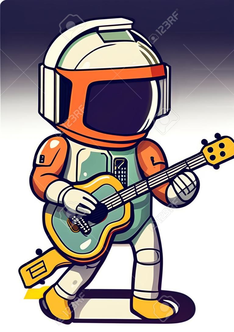 Cartoon illustration of an astronaut playing a guitar. Vector clip art.
