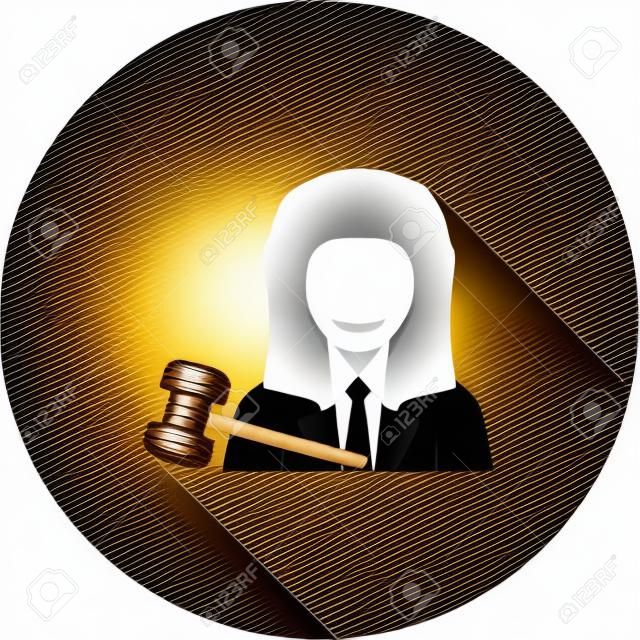 Judge icon with his mallet, isolated on a circular design with shadow background.