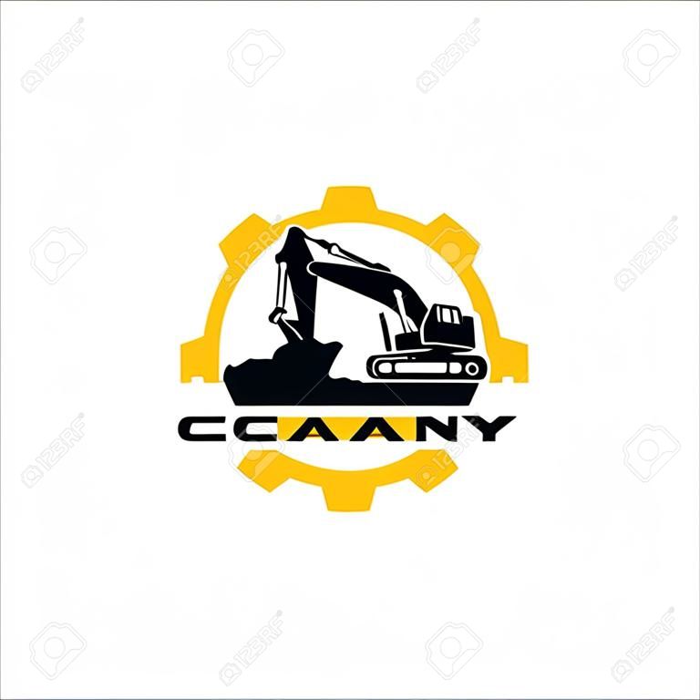 Ilustración de vector de plantilla de logotipo de excavadora. Vector logo de equipo pesado para empresa constructora. Ilustración creativa del diseño del logotipo de excavadora y retroexcavadora.