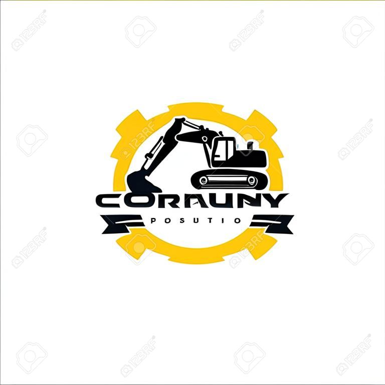 Illustrazione di vettore del modello di logo dell'escavatore. Vettore di logo di attrezzature pesanti per società di costruzioni. Escavatore creativo e illustrazione del design del logo dell'escavatore a cucchiaia rovescia.