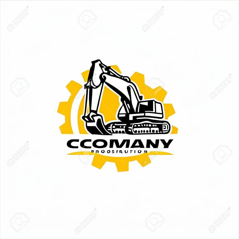 Ilustración de vector de plantilla de logotipo de excavadora. Vector logo de equipo pesado para empresa constructora. Ilustración creativa del diseño del logotipo de excavadora y retroexcavadora.