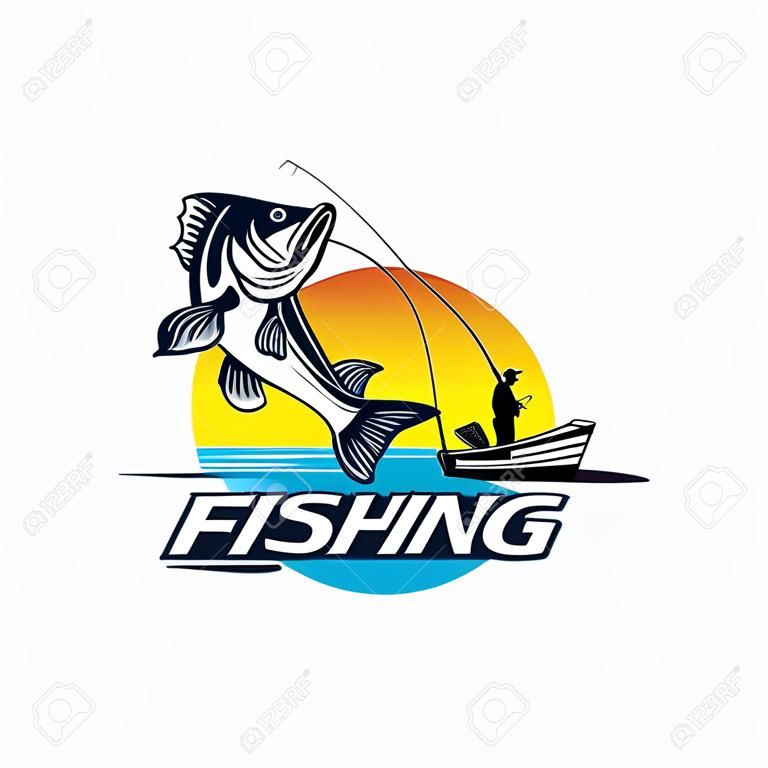 Fishing logo design template. Fishing logo bass fish with club emblem fishing . Sportfishing Logo . fisherman logo