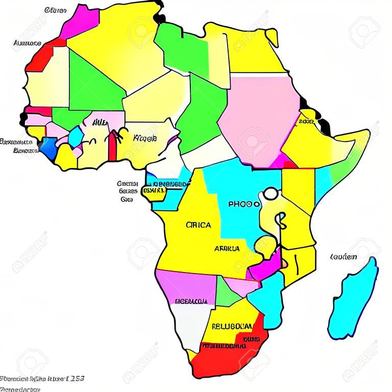 Mapa de colores de África con países sobre un fondo blanco