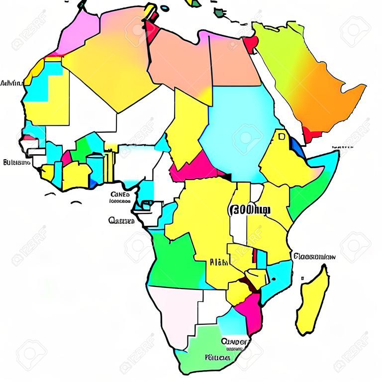 Mapa de colores de África con países sobre un fondo blanco