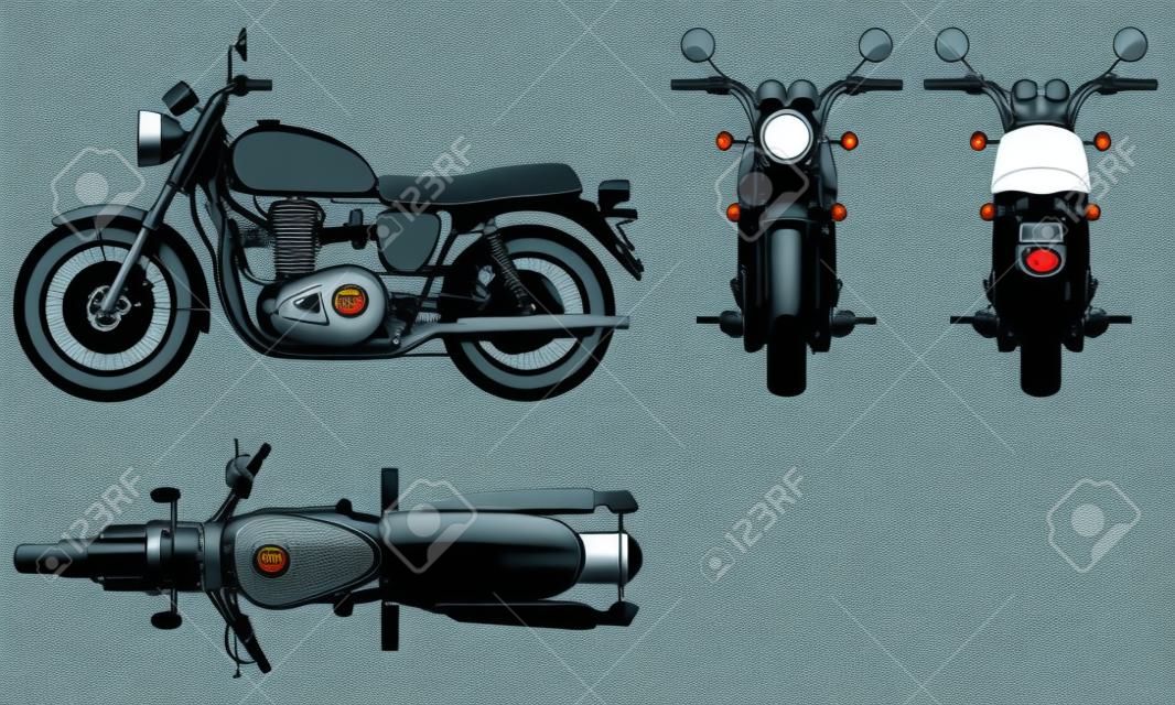 Avant, en haut, le dos et la projection de hacheur de côté. illustration plat pour la conception de motos icônes