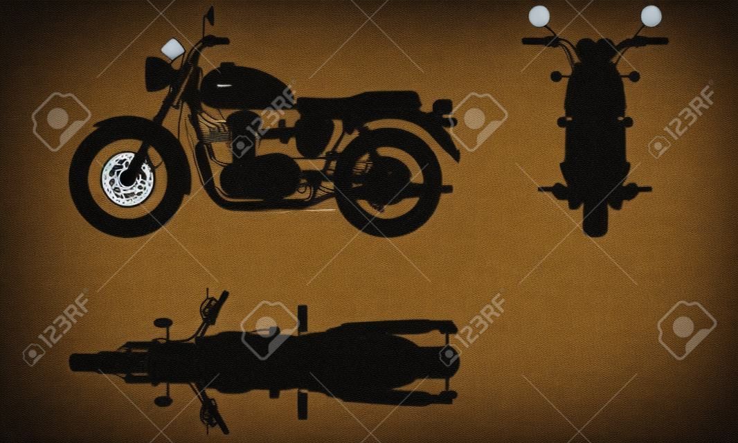 Передняя, ​​верхняя и боковые проекции велосипеда. Плоский иллюстрации для проектирования иконки мотоциклы