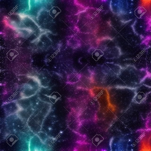 Abstract colorful universe. Rainbow colored nebula night starry sky. Multicolor outer space. Glittering galactic texture background. Seamless illustration.