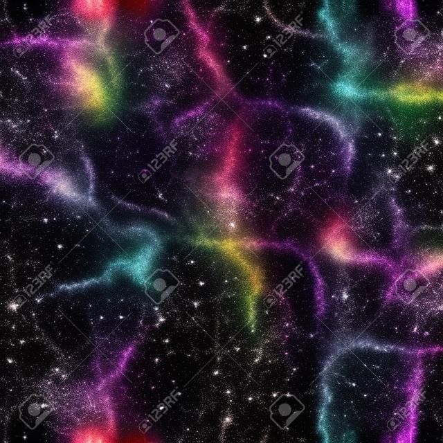추상 다채로운 우주입니다. 무지개 색깔 성운 밤 별이 총총 한 하늘. 여러 가지 빛깔의 우주 공간. 빛나는 갤럭시 질감 배경. 원활한 그림입니다.