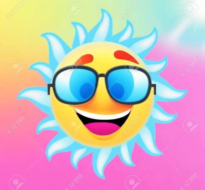Summer Sun Gesicht mit Sonnenbrille und Happy Smile. Vector Illustration