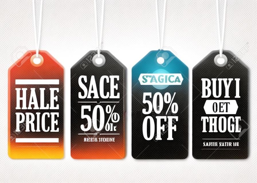 Vector Sale Tags Design Collection Hanging with Different Colors for Store Promotions in White Background. Vector Illustration.