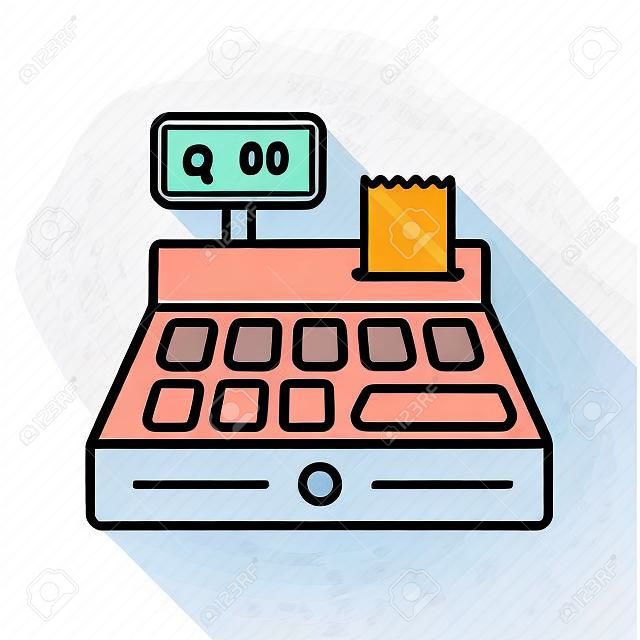 shopping cash register flat icon with long shadow, line icon