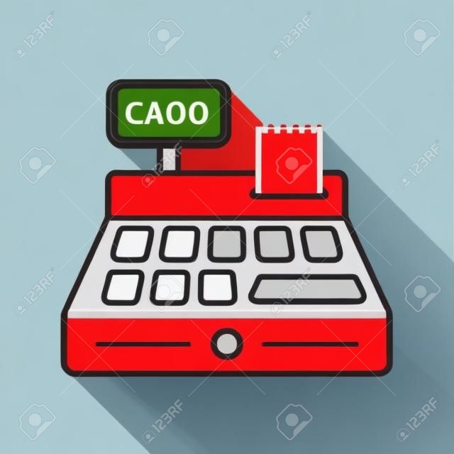 shopping cash register flat icon with long shadow, line icon