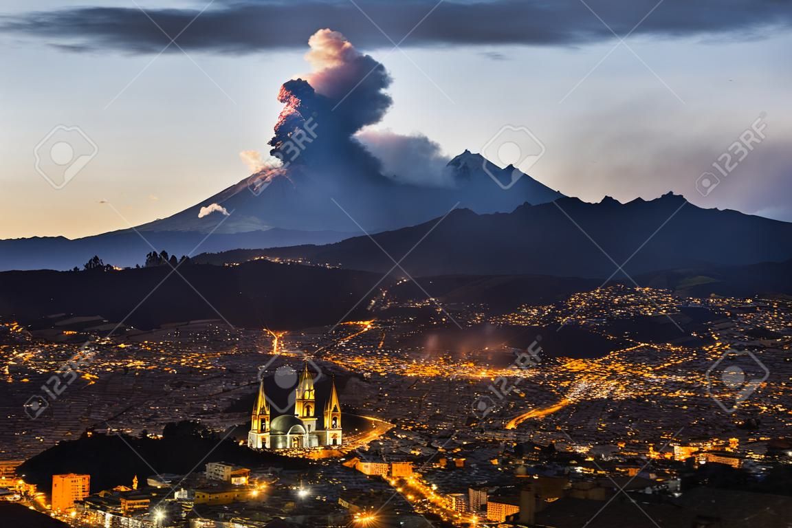 Cotopaxi volcano eruption seen from Quito, Ecuador