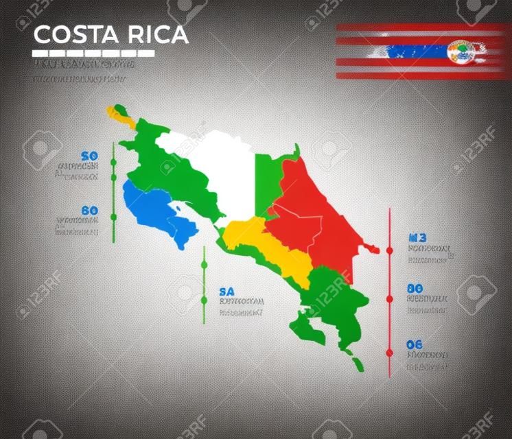 哥斯达黎加国家地图信息图表彩色的矢量模板与区域和指针标记
