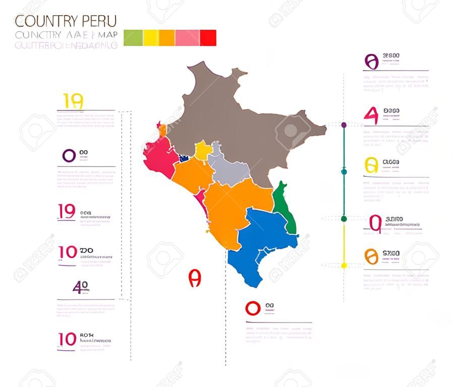 Peru country map infographic colored vector template with regions and pointer marks