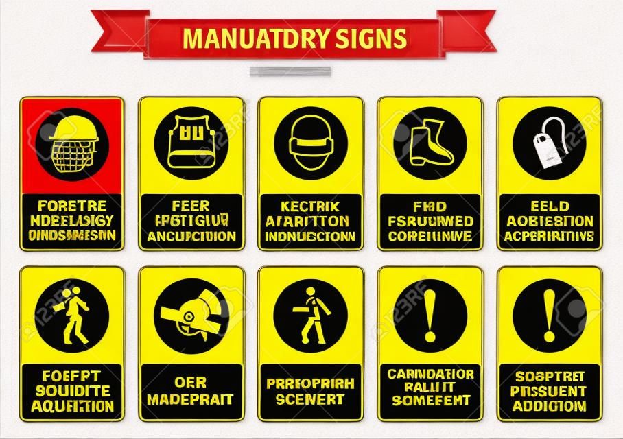 mandatory signs construction health safety sign used in industrial applications safety helmet gloves ear protection eye protection foot protection sound horn id card mask