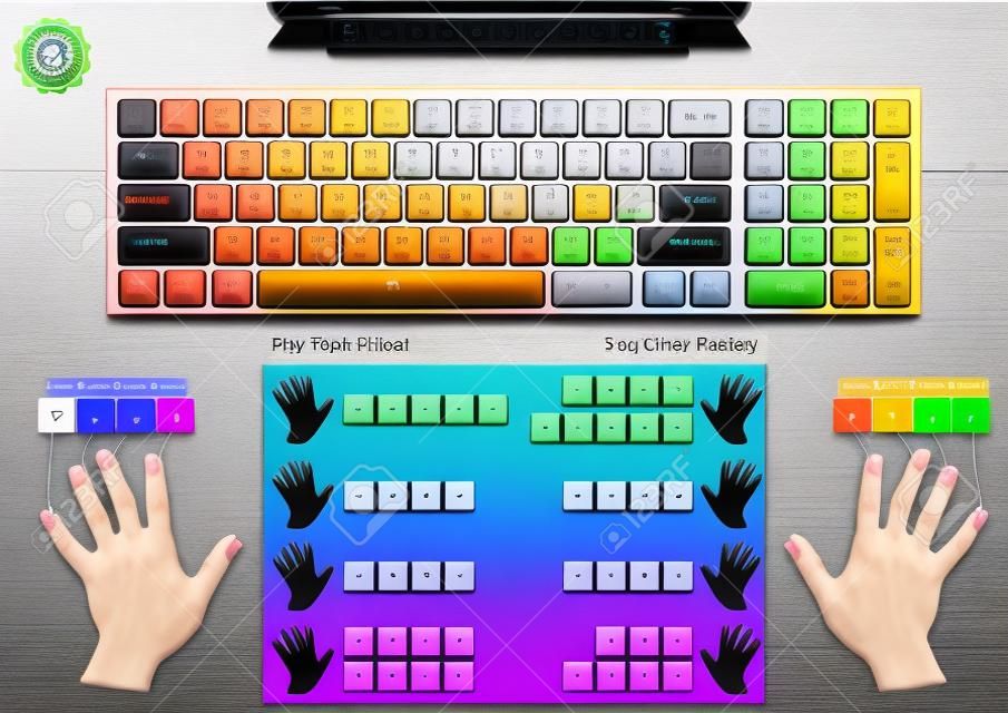 toetsenbord vingerkaart links en rechts vinger, omvatten home rij toetsen, voor lessen, om te verbeteren of te leren hoe sneller te typen.