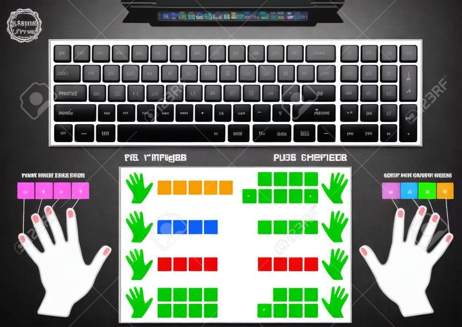 키보드 손가락 차트 왼쪽과 오른쪽 손가락, 개선 또는 빠르게 입력하는 방법에 대한 자세한 내용은 수업 홈 행 키를 포함한다.