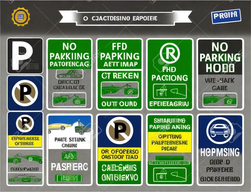 Car Parking Sign car parking area, ramp access, customer only, employee parking, way in, way out, visitor parking, building entrance. easy to modify.