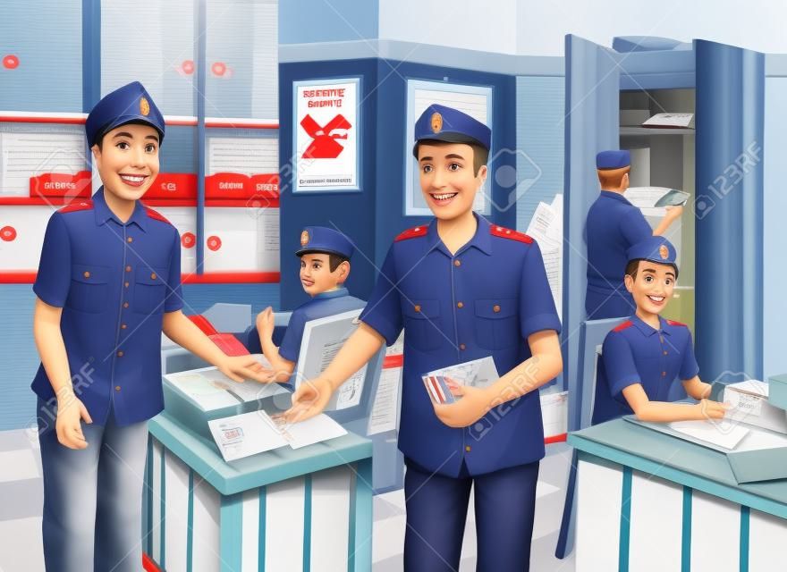 Postmen dans un bureau de poste