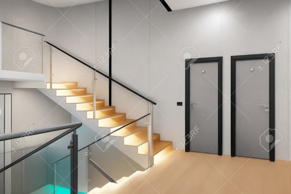 escalier dans un immeuble moderne, porte des toilettes