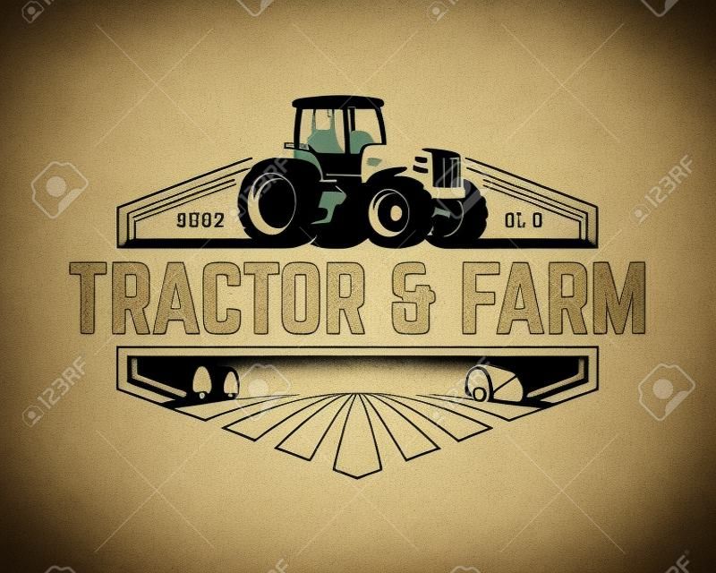 Logotipo de tractor o plantilla de logotipo agrícola, adecuado para cualquier negocio relacionado con las industrias agrícolas. Aspecto simple y retro.