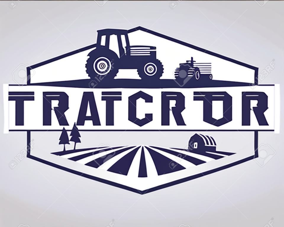 トラクターのロゴまたは農場のロゴ テンプレート、ファーム産業に関連する任意のビジネスに適しています。シンプルでレトロな外観。