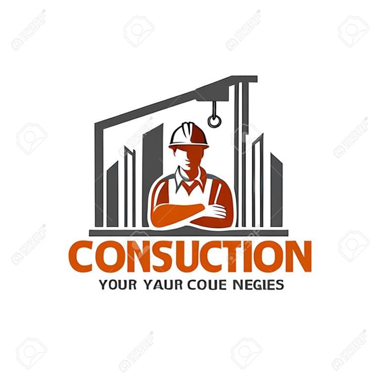 Szablon logo budowy, odpowiedni dla marki firmy budowlanej, format wektorowy i łatwy do edycji