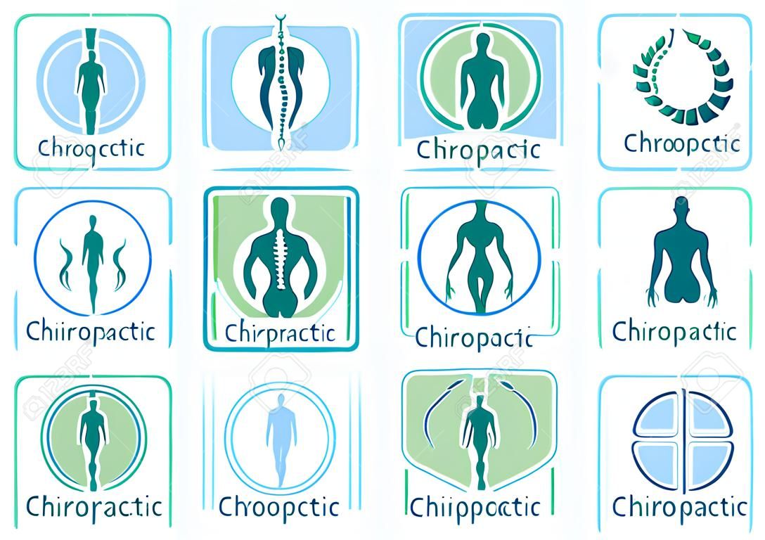 A set of Chiropractic logo vector, spine health care medical symbol or icon pack or collection.