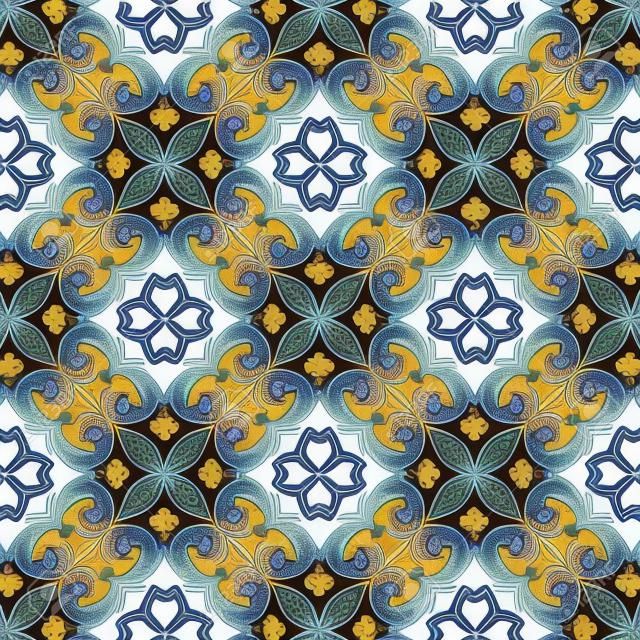 Ceramic tiles azulejo portugal. Vector seamless pattern poster. Minimal design. Blue ethnic background for T-shirts, scrapbooking, linens, smartphone cases or bags.