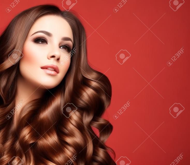 Fashion Girl with beautiful curl and shiny brown hair