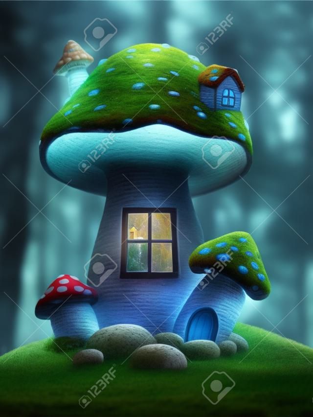 Fantastique maison de champignons dans la forêt