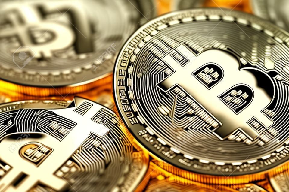 Bitcoins and Virtual money. Bitcoin gold coin. Cryptocurrency concept