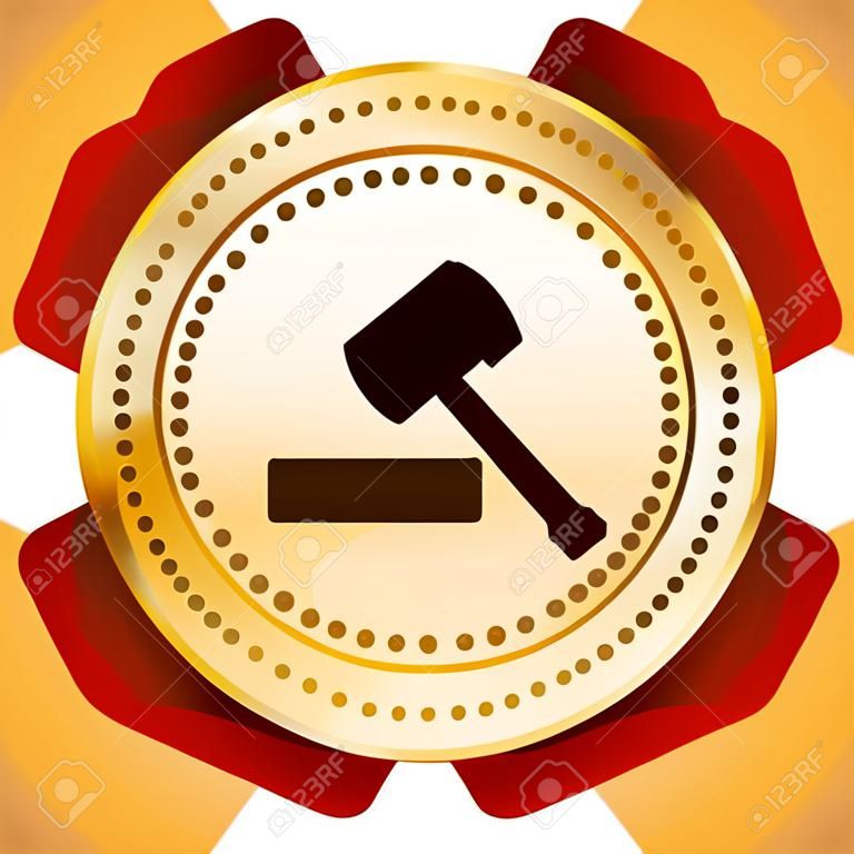 Justice Siegel oder das Symbol mit Hammer-Symbol. Glänzende goldene Siegel oder Taste.