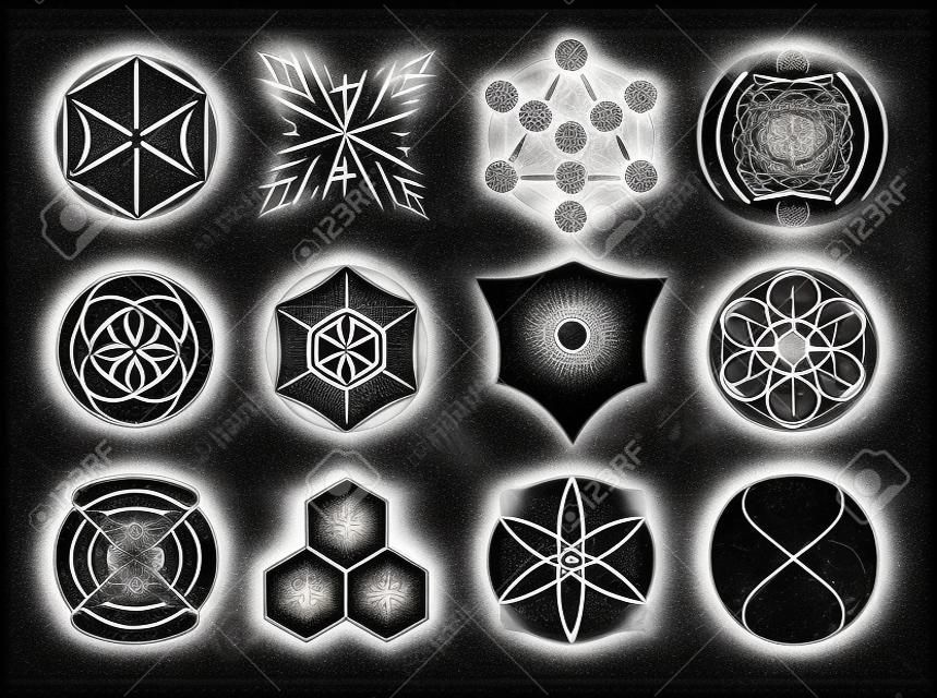 神圣的几何符号和元素集1炼金术，宗教哲学，占星术和灵性主题12。