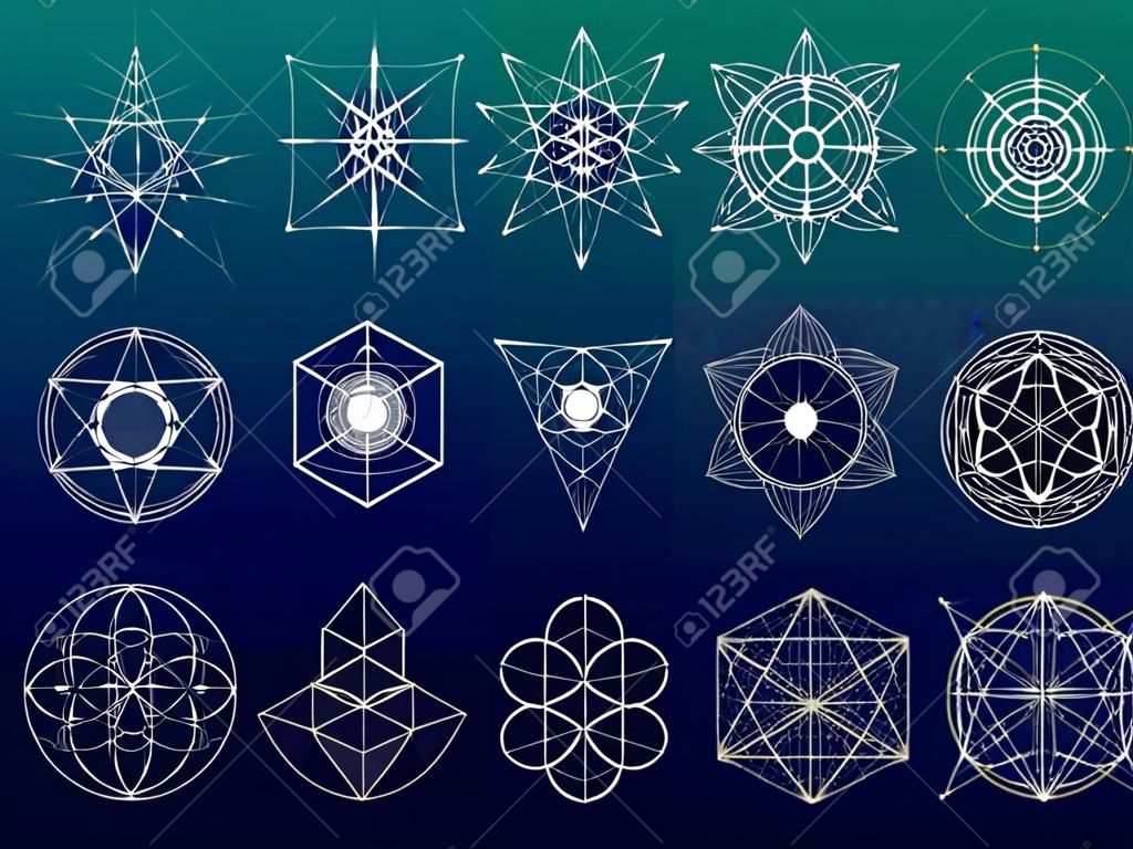 神聖な幾何学シンボルと要素を設定します。12 の 1。錬金術、宗教、哲学、占星術とスピリチュアリティのテーマ
