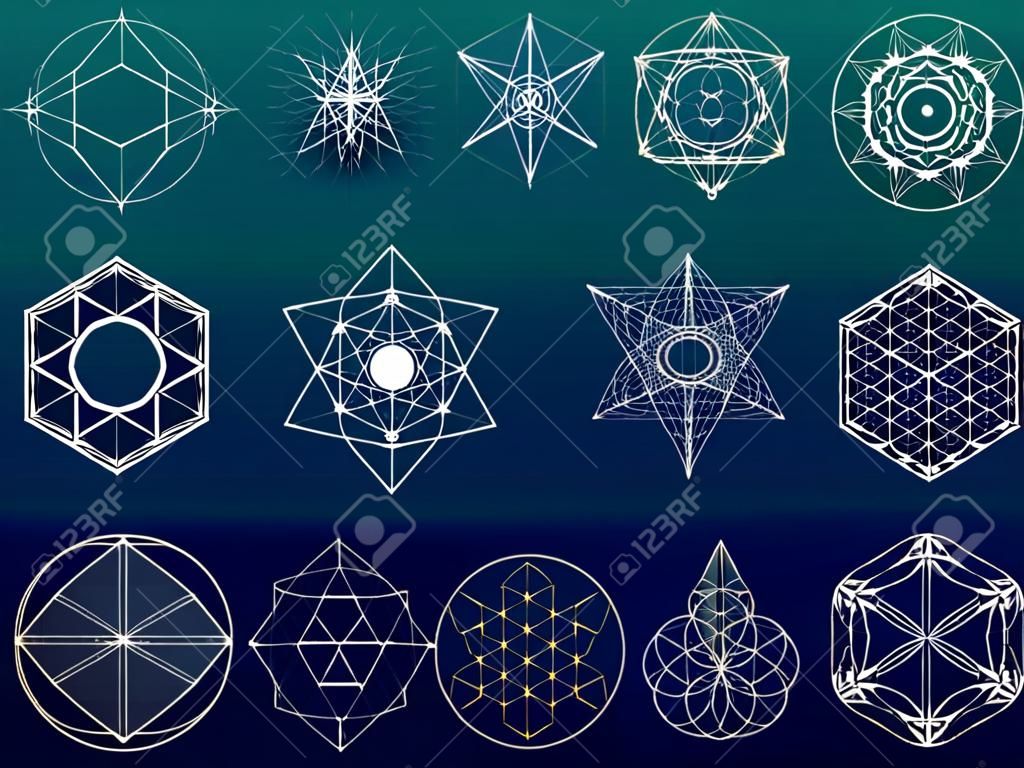 神圣的几何符号和元素集1炼金术，宗教哲学，占星术和灵性主题12。
