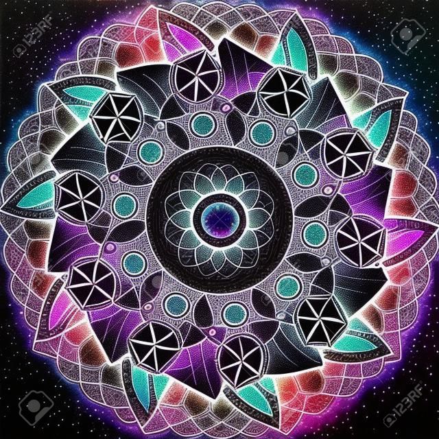 Kutsal geometri kozmik mandala. Simya, din, felsefe, astroloji ve maneviyat temaları