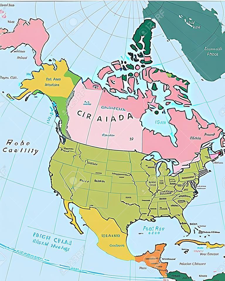 América do Norte - mapa altamente detalhado Todos os elementos são separados em camadas editáveis claramente rotulados