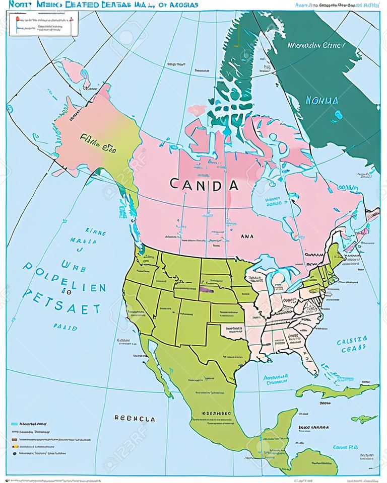América del Norte-altamente mapa detallado Todos los elementos están separados en capas editables claramente etiquetados