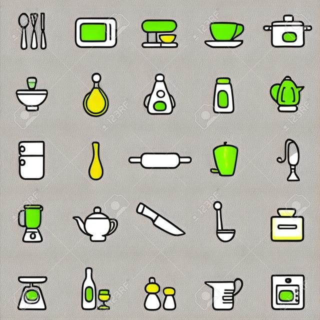 Кухня и посуда линия набор иконок. Вектор