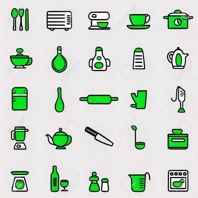 Kitchen and Utensil line icon set. Vector