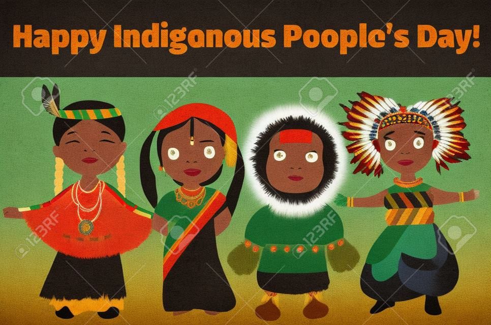Indigenous day banner. Multinational characters.