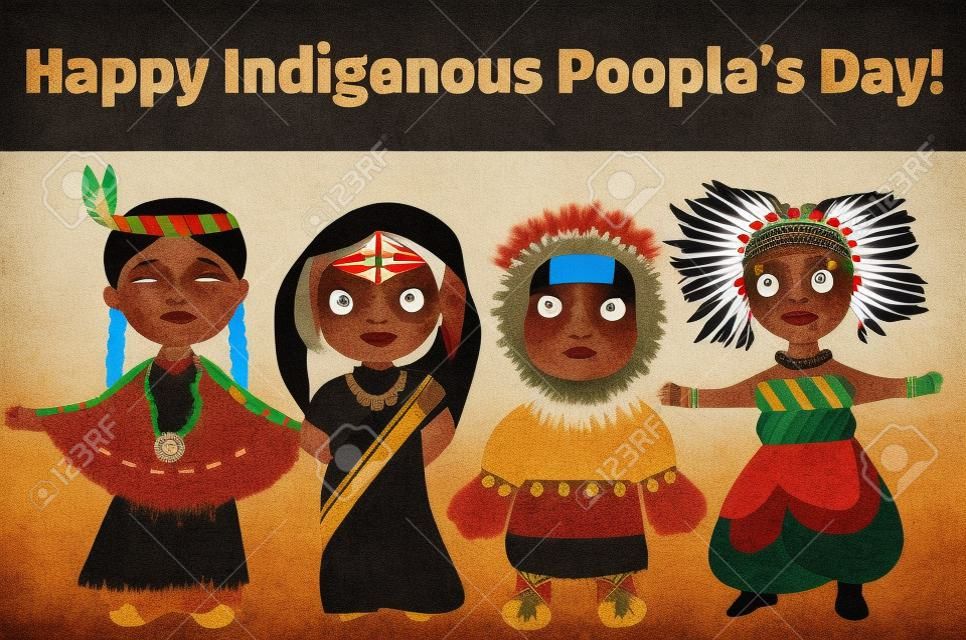 Indigenous jour bannière. caractères multinationales.