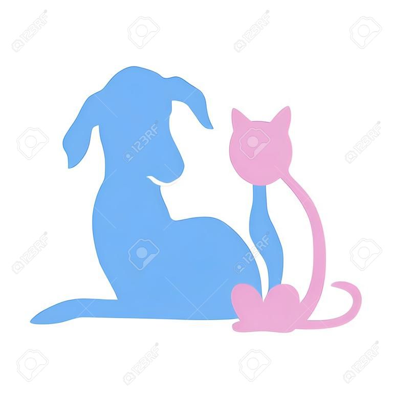 Ilustracja niebieski pies i różowy kot
